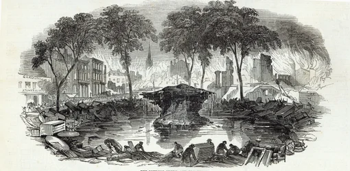 De Bowling-green en Broadway, New York, uit The Illustrated London News, 23 augustus 1845